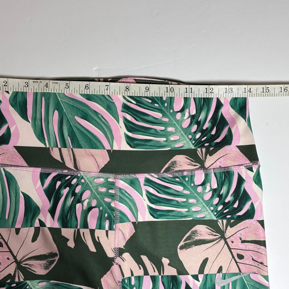 Nike Dri-FIT Leggings Large L Pink Green Tropical Monstera‎ Palm Leaf Print Crop - Picture 5 of 7